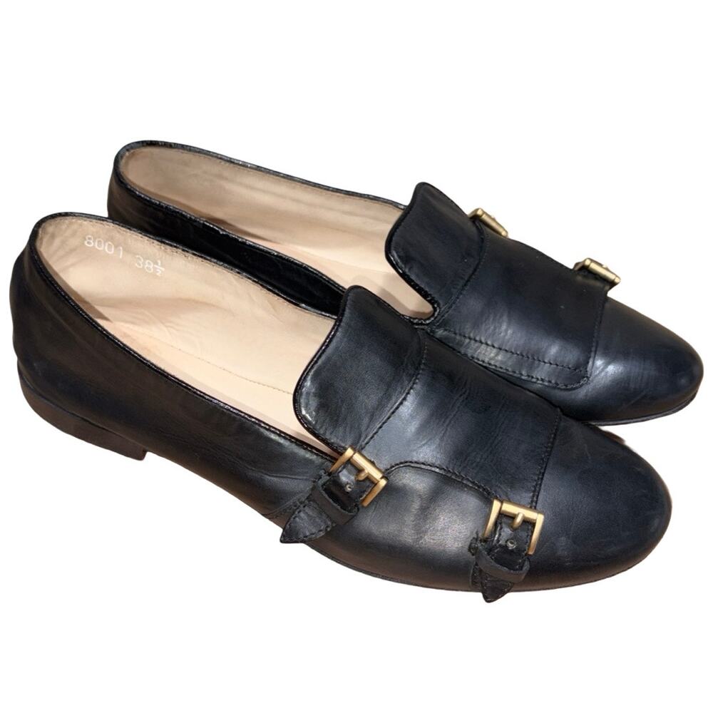 Doucal's Black Calf Leather Double-Buckle Loafers   Size: EU 38.5 US 8.5